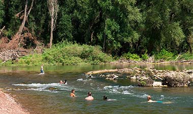 Rive de l'Hérault accessible directement du camping Les Rivières