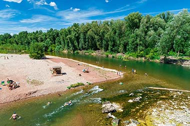 Aerial view of the Lergue in the Hérault near the Les Rivières campsite