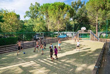 Young people on the multisports ground of the campsite near Salagou in Canet in Hérault