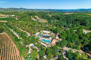 Aerial view of Les Rivières campsite in Canet in Hérault