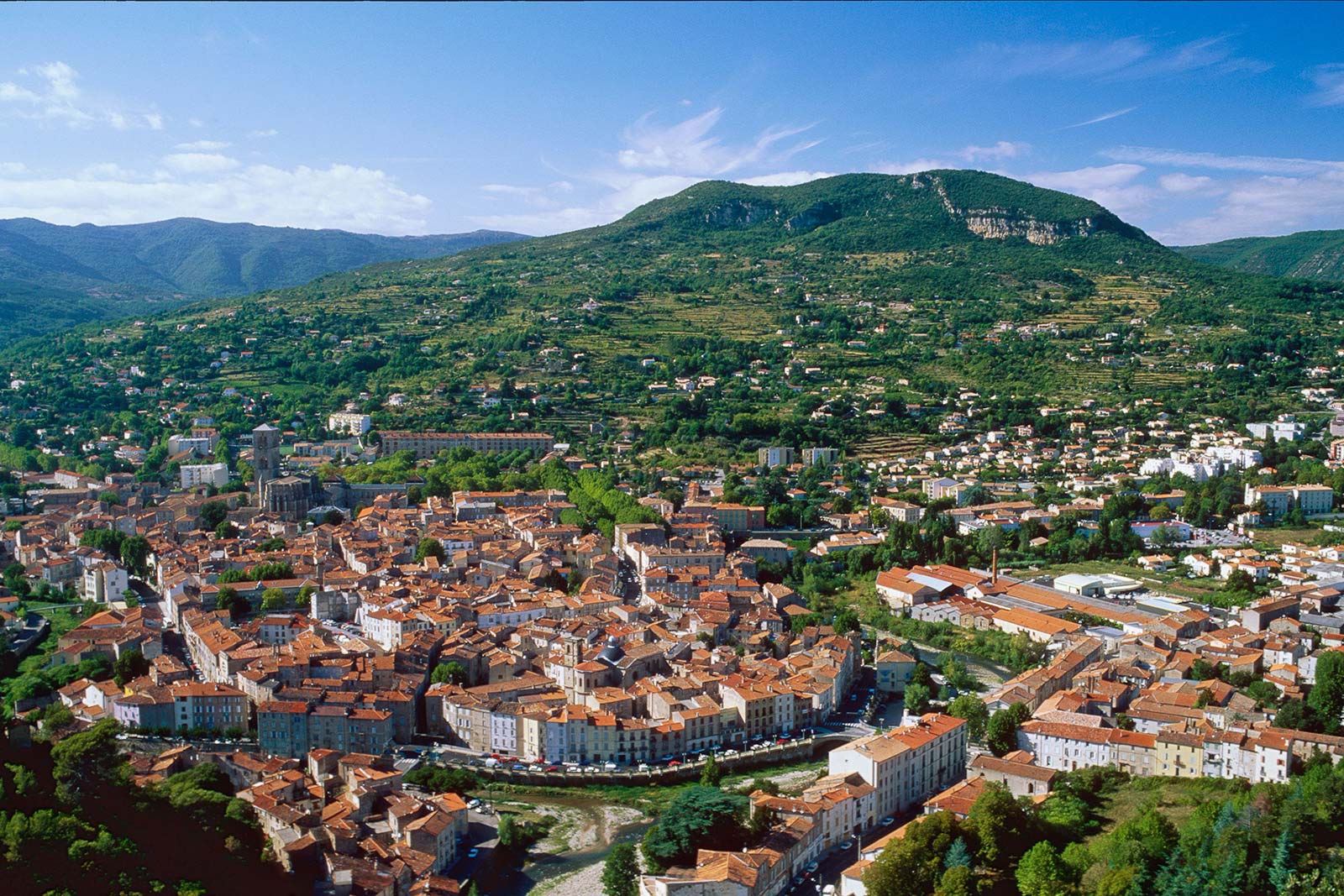 Aerial view of Lodève in the Hérault near Les Rivières campsite